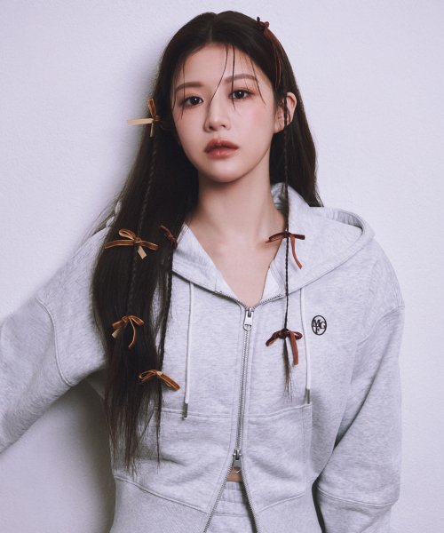 ★MFG★ W Circle Logo Crop Hoodie Zipup
