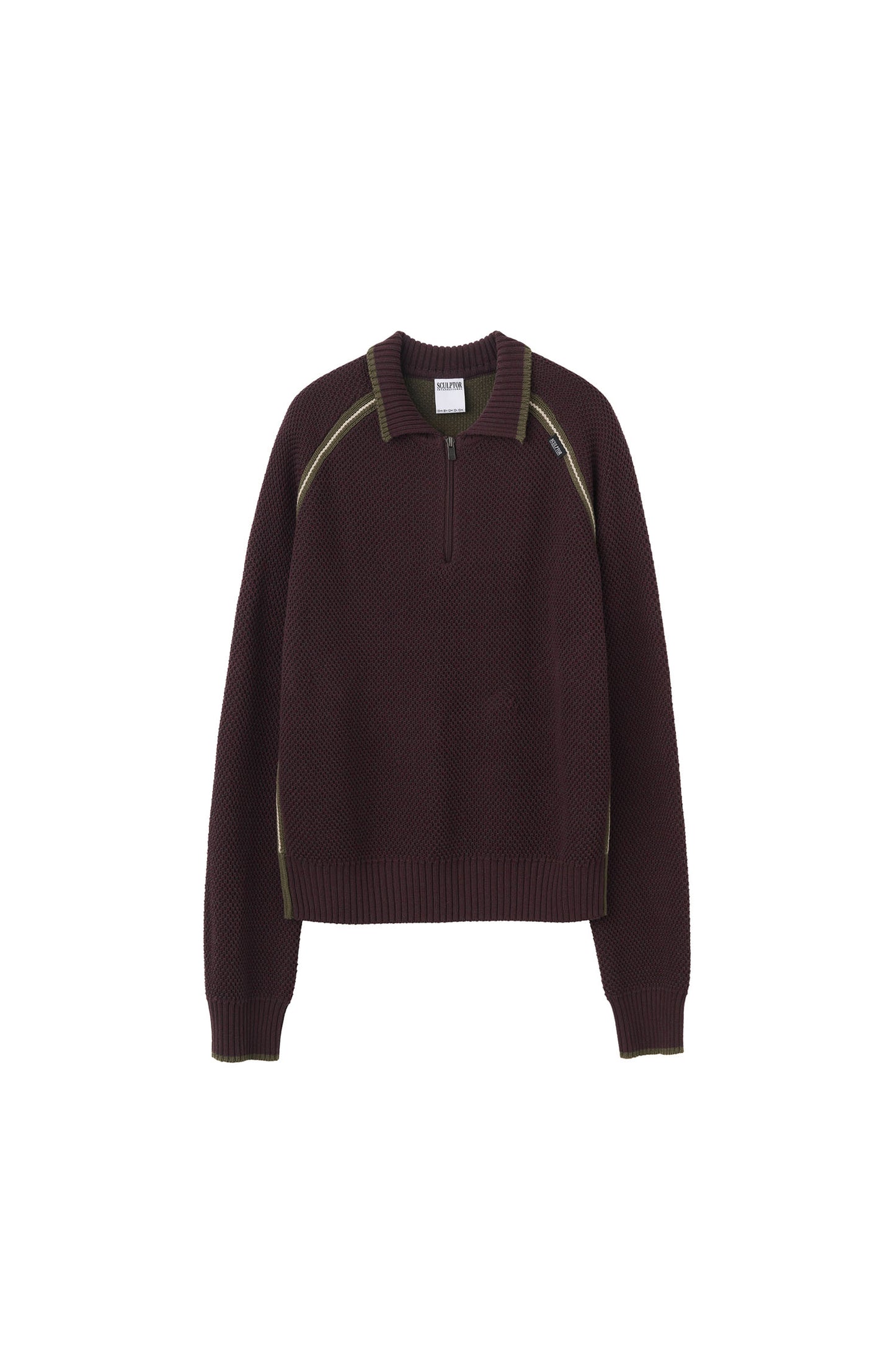 ★Sculptor★ Waffle Collared Sweater Melange Wine
