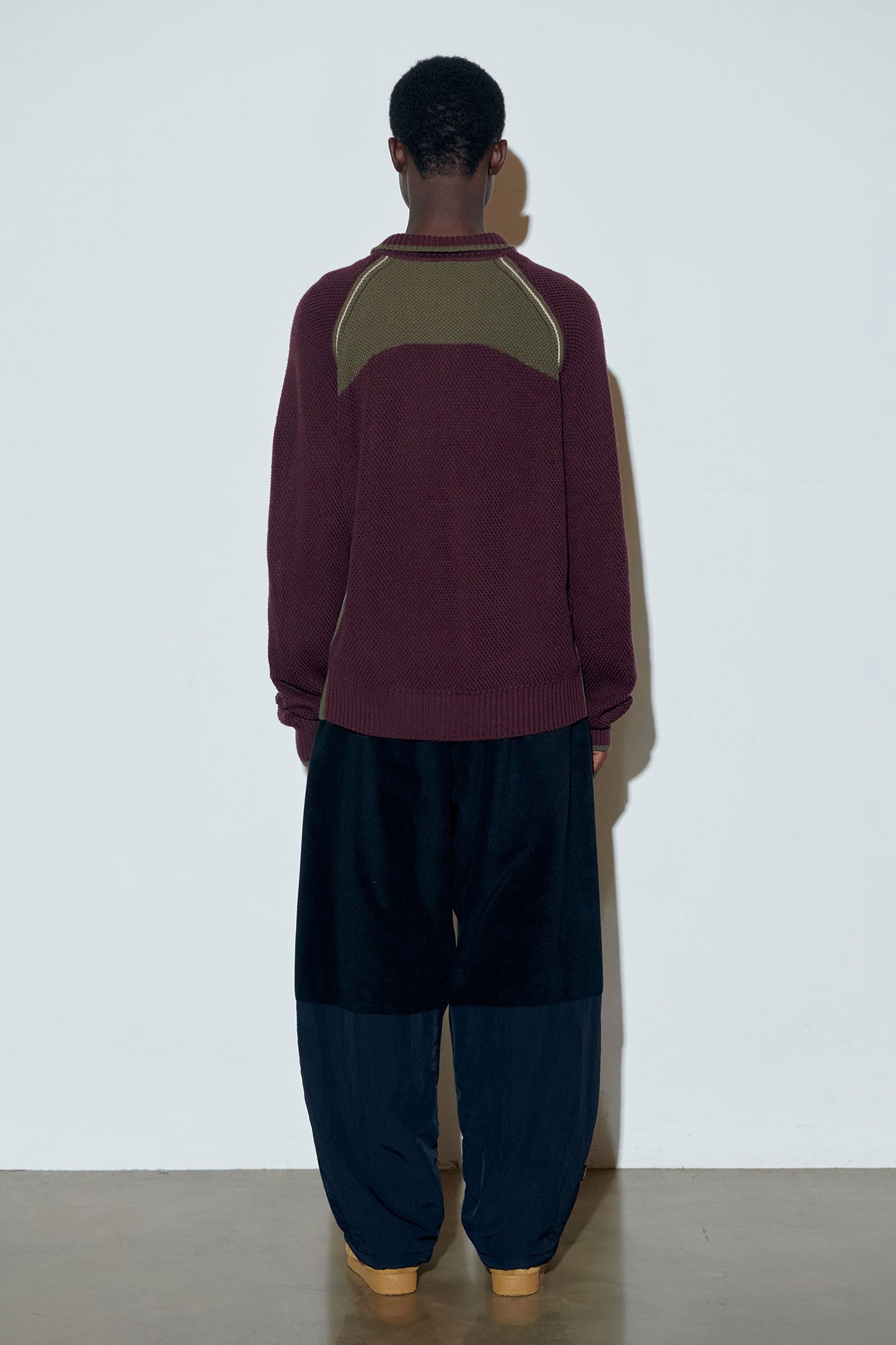 ★Sculptor★ Waffle Collared Sweater Melange Wine