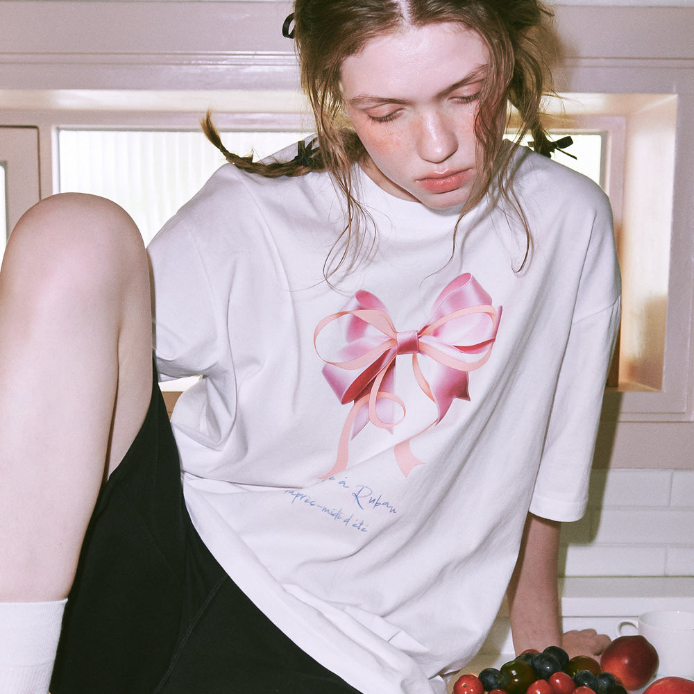 ★RonRon★ Double Ribbon Over Fit T Shirt (2colors)
