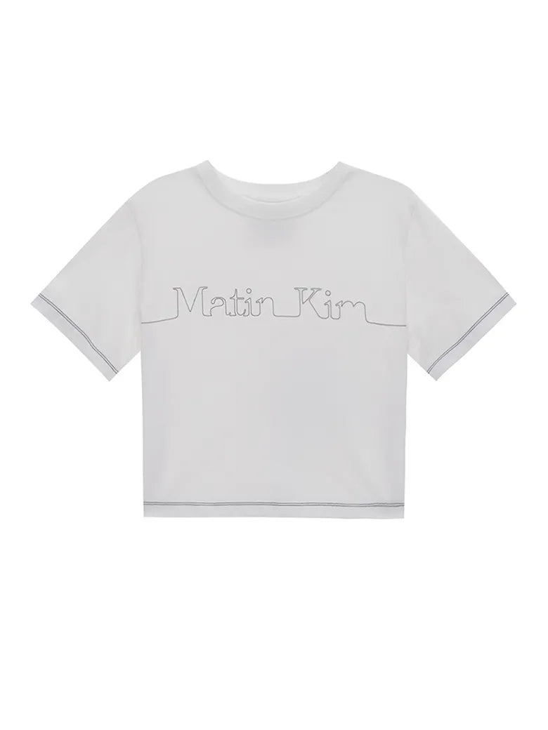 ★Matin Kim★ MATIN EDGE STITCH LOGO CROP TOP IN BLACK MK247 Matin Kim] MATIN EDGE STITCH LOGO CROP TOP IN BLACK 正規品