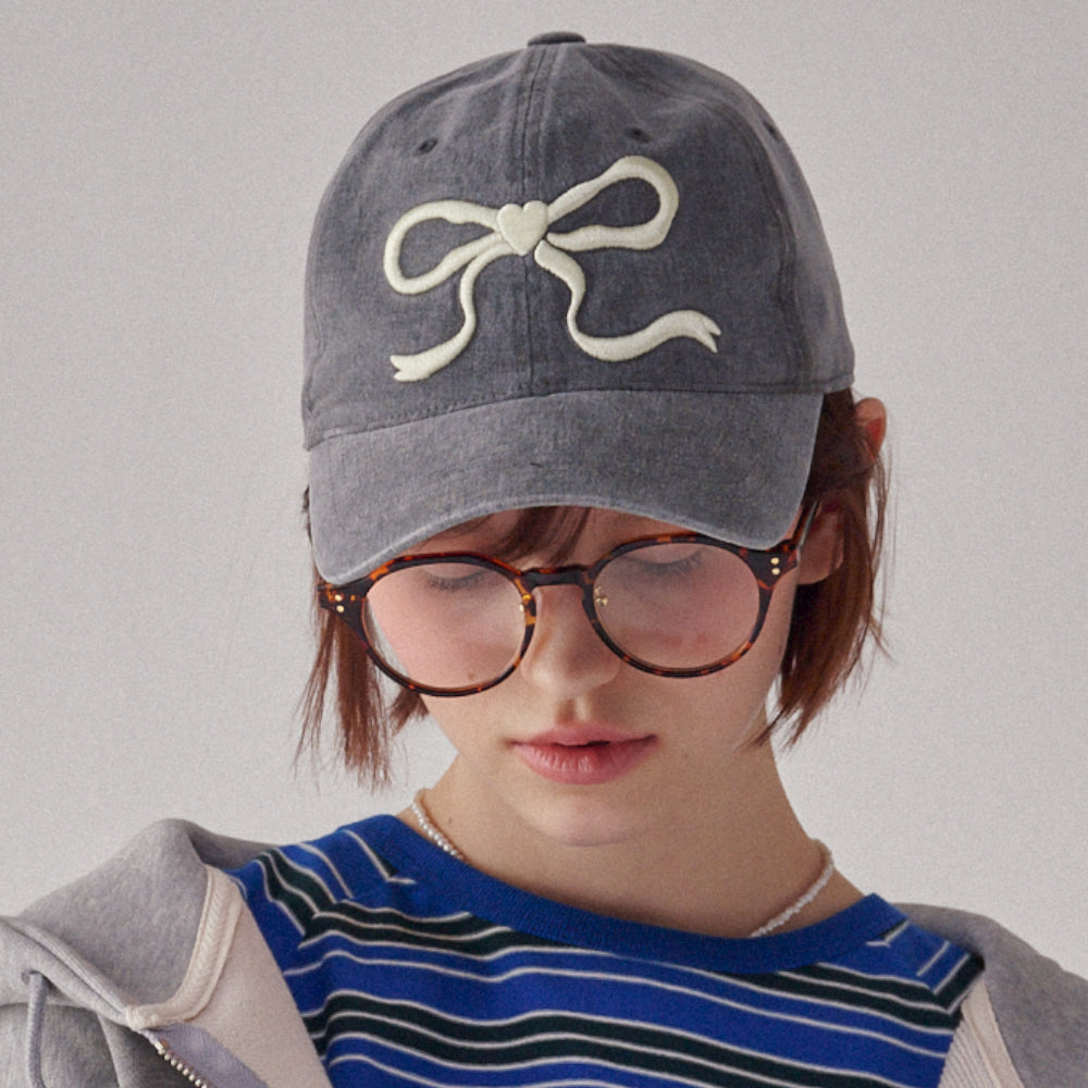 ★RonRon★Heart Ribbon Ball Cap (6colors)