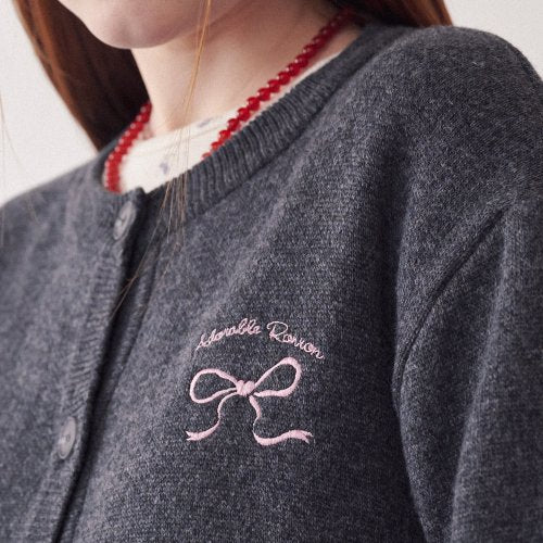 ★RonRon★ Heart Ribbbon Jacquard Knit Cardigan (5colors)