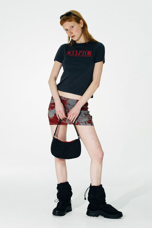 ★Sculptor★ Classic Logo Piping Crop Top Charcoal