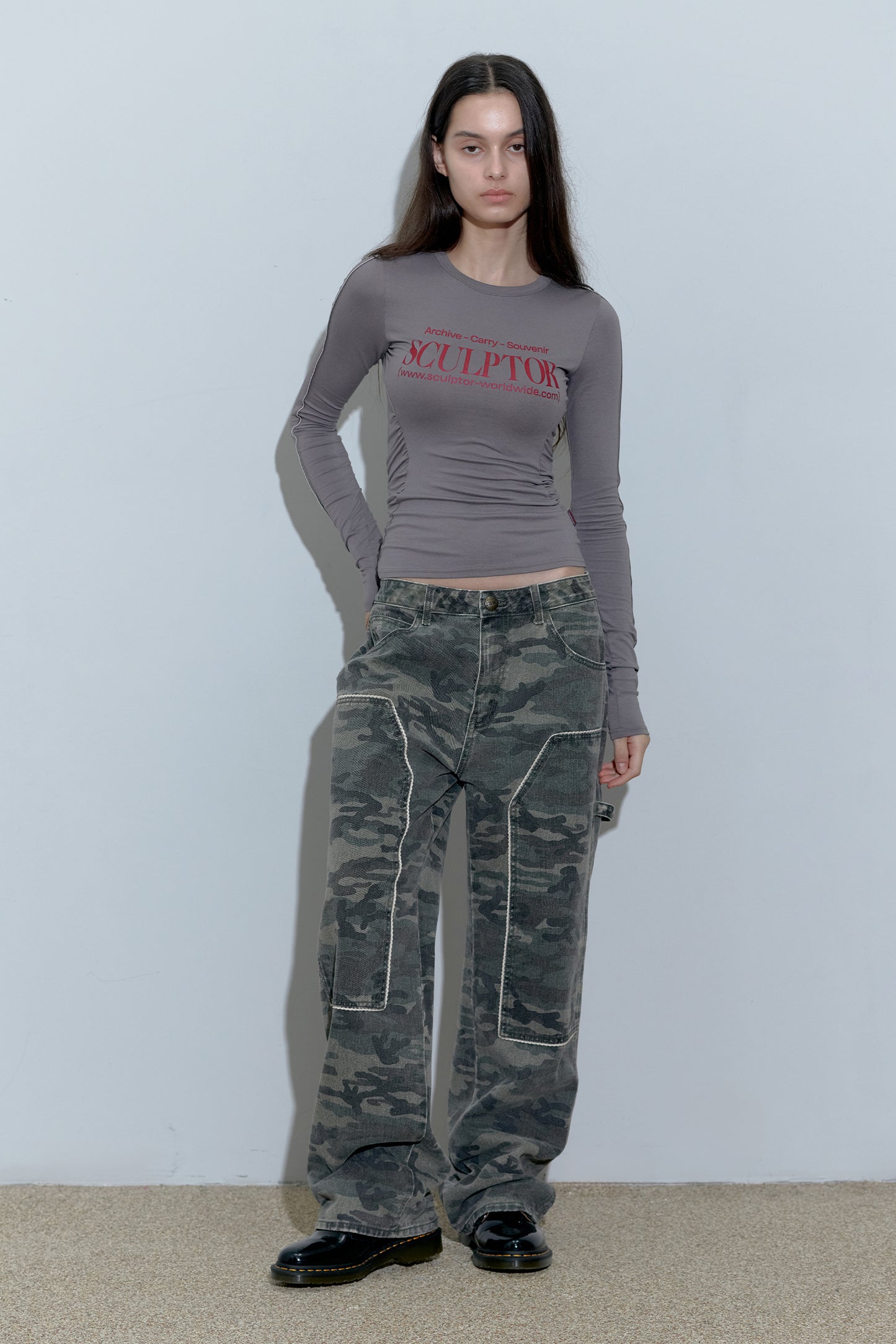 ★Sculptor★Sports Lettering L/S Tee D.Gray