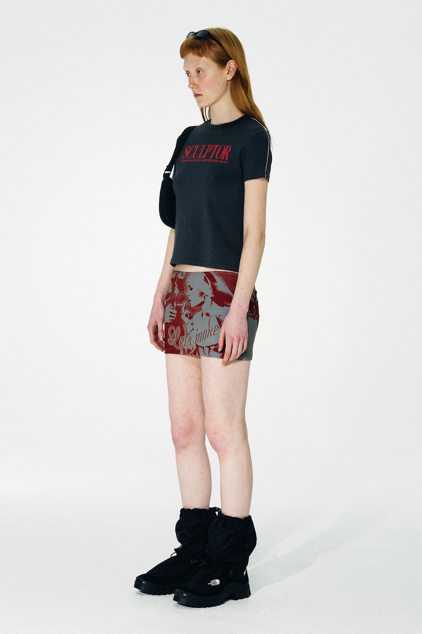 ★Sculptor★ Classic Logo Piping Crop Top Charcoal