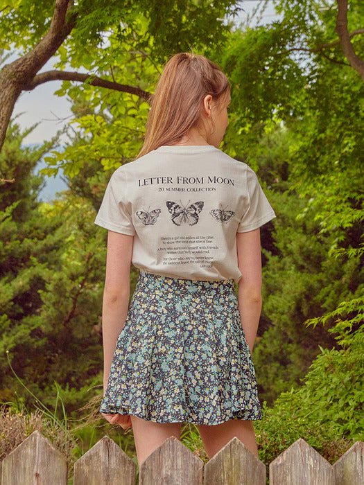 ★Letter From Moon★ Triple Butterfly Crop Short Sleeve T-shirts