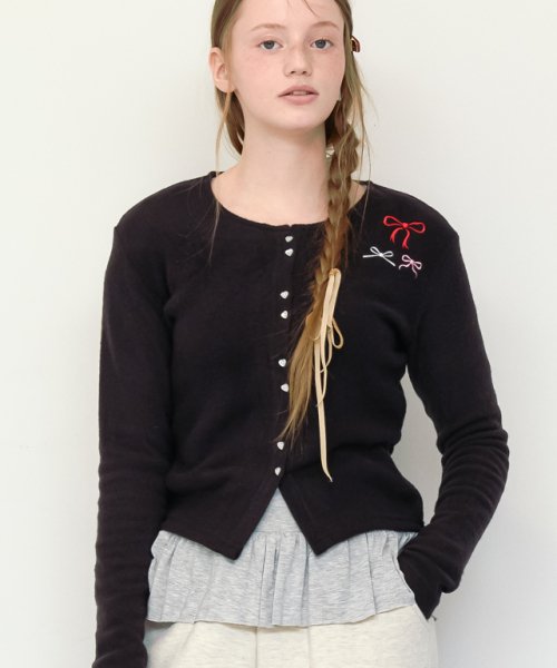 ★RonRon★ Heart Button 3 Ribbon Cardigan (3colors)