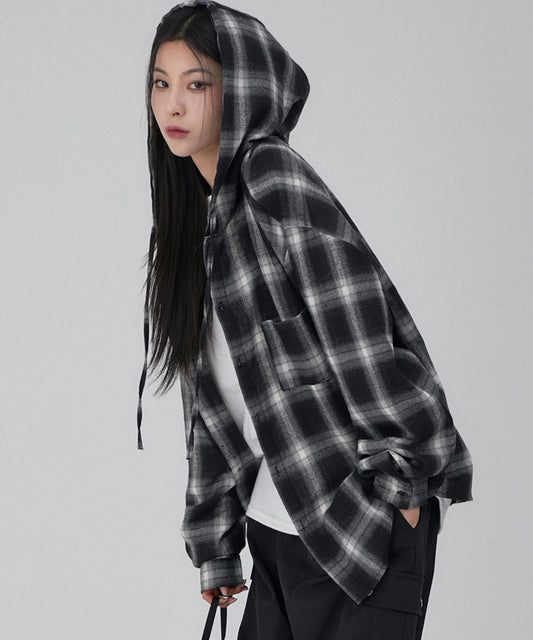 ★Acover★ Checkered Hooded Shirt (3colors)