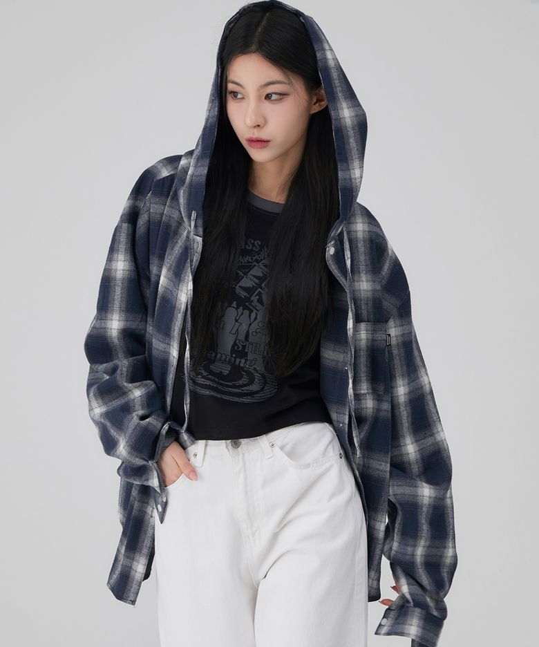 ★Acover★ Checkered Hooded Shirt (3colors)