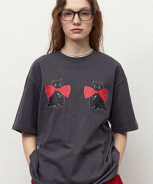 ★RonRon★ Ribbon Cats T Shirt (2colors)