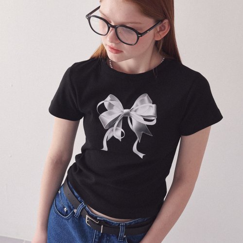 ★RonRon★ Double Ribbon Slim Crop T Shirt (4colors)