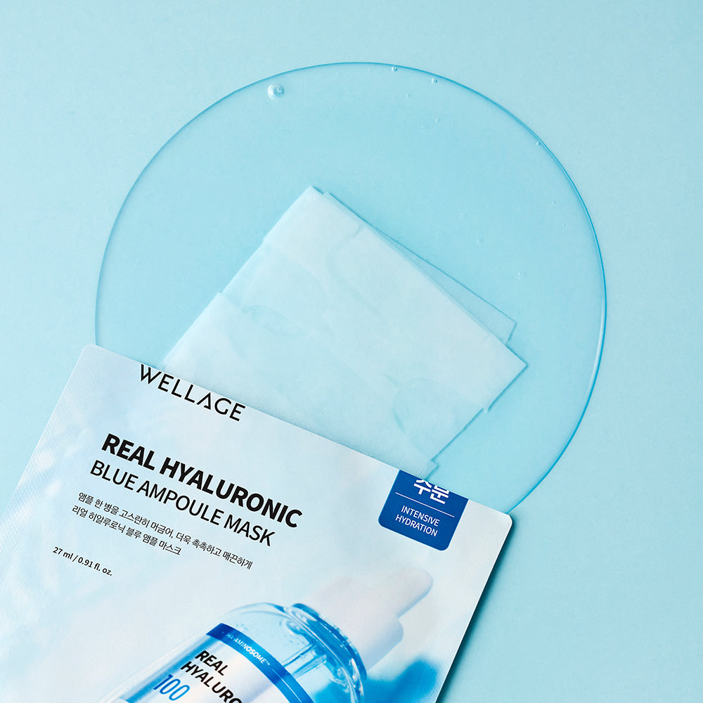 [10pcs]【Wellage】Real Hyaluronic Blue Ampoule Mask