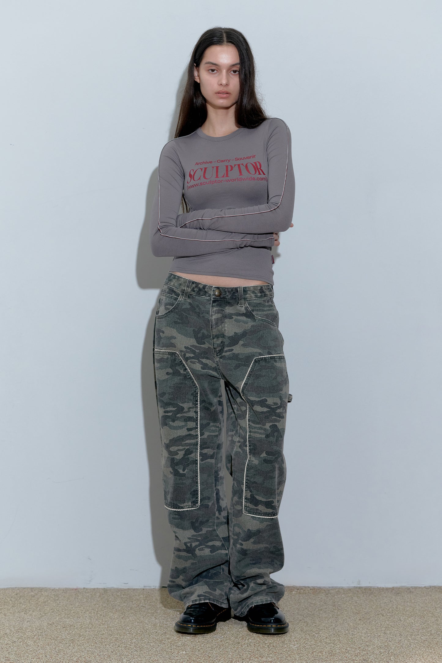 ★Sculptor★Sports Lettering L/S Tee D.Gray