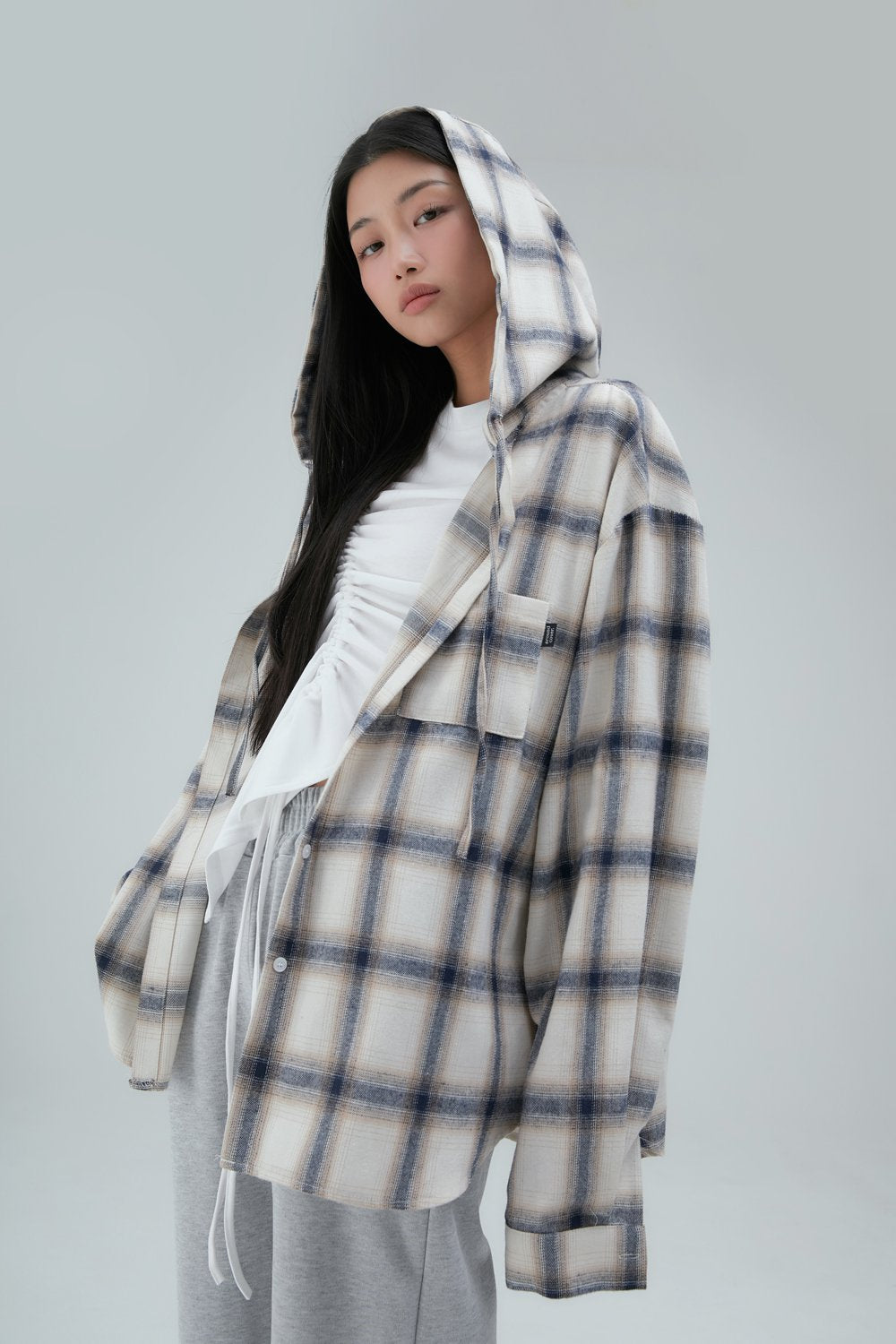 ★Acover★ Checkered Hooded Shirt (3colors)