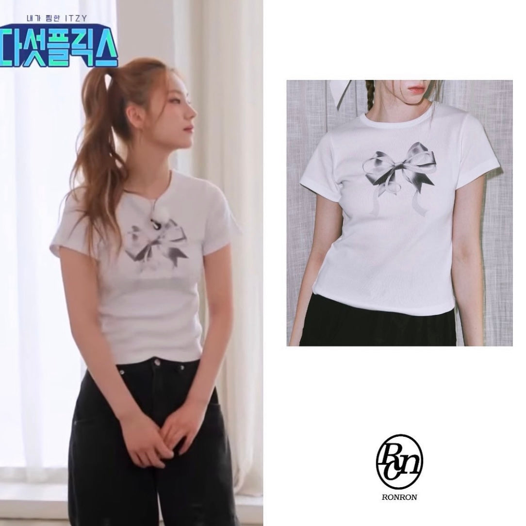 ★RonRon★ Double Ribbon Slim Crop T Shirt (4colors)