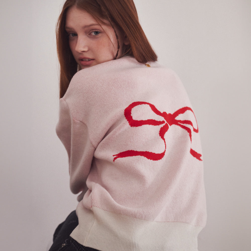 ★RonRon★ Heart Ribbbon Jacquard Knit Cardigan (5colors)