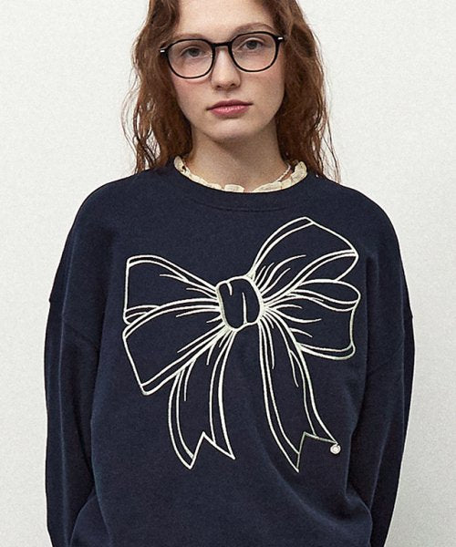 ★RonRon★ Big Ribbon Line Sweatshirt (4colors)