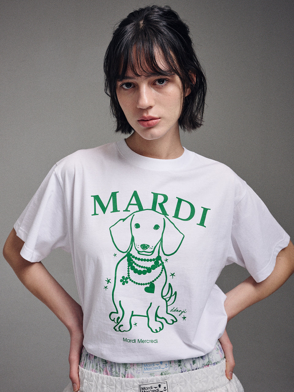 ★Mardi Mercredi★ Tshirt Swing The Tail Ddanji Pearl Necklace (4colors)