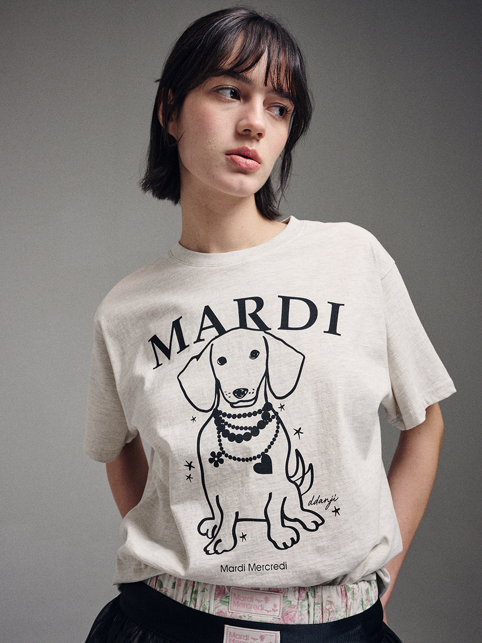 ★Mardi Mercredi★ Tshirt Swing The Tail Ddanji Pearl Necklace (4colors)