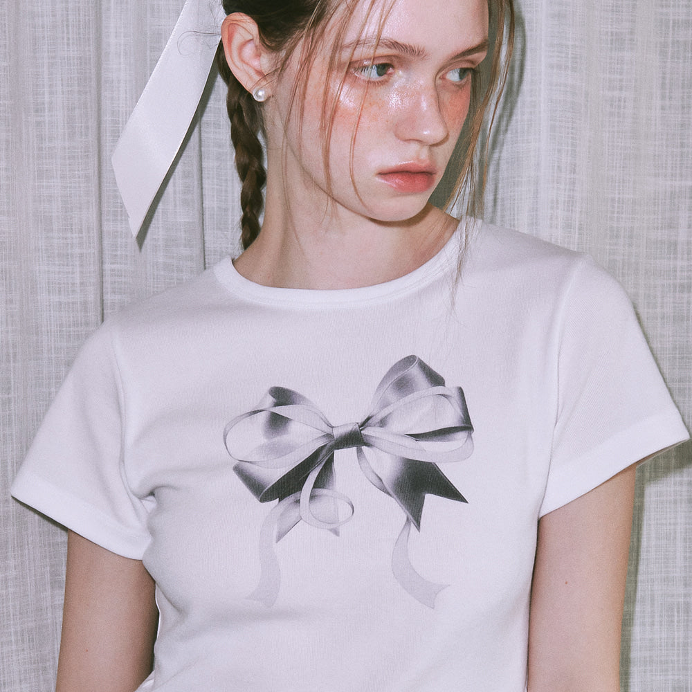 ★RonRon★ Double Ribbon Slim Crop T Shirt (4colors)