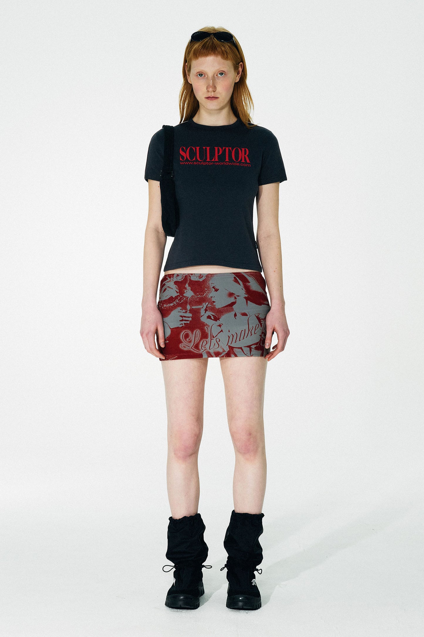 ★Sculptor★ Classic Logo Piping Crop Top Charcoal