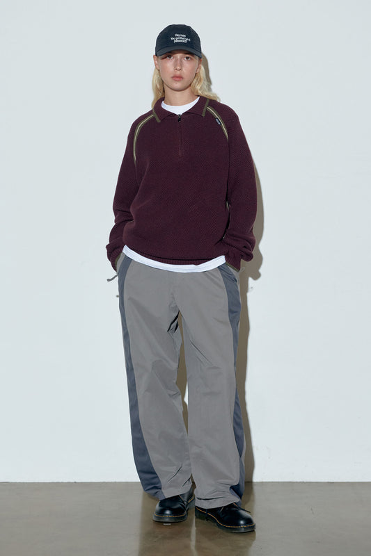 ★Sculptor★ Waffle Collared Sweater Melange Wine